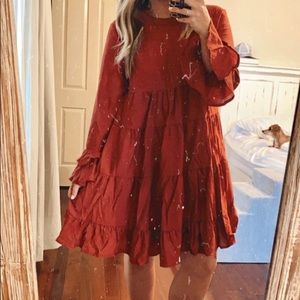 Long Sleeve Maroon Ruffle Dress